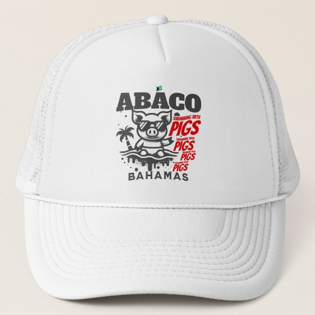 Bahamas Souvenir Gift: Abaco Bahamas Swimming Pigs Trucker Hat (Front)