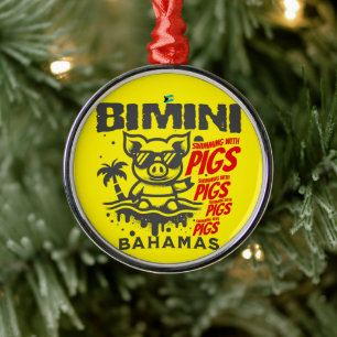 Bahamas Souvenir Gift: Bimini Bahamas Swimming Pig Metal Ornament