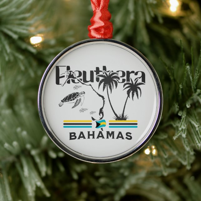 Bahamas Souvenir Gift : Eleuthera Bahamas Flag Metal Ornament (Tree)