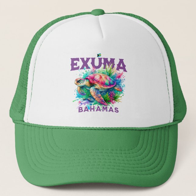 Bahamas Souvenir Gift : Exuma Bahamas Sea Turtle Trucker Hat (Front)