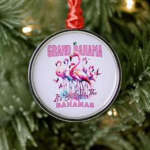Bahamas Souvenir Gift : Grand Bahama Flamingo Bird Metal Ornament