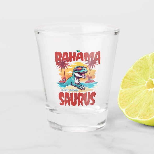 Bahamas Souvenir Gift : Grand Bahama Saurus T-Rex Shot Glass (Front)