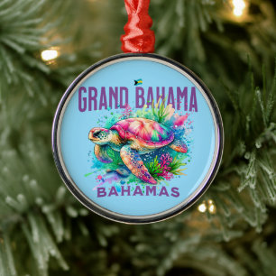 Bahamas Souvenir Gift : Grand Bahama Sea Turtle Metal Ornament