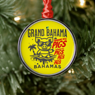 Bahamas Souvenir Gift : Grand Bahama Swimming Pigs Metal Ornament