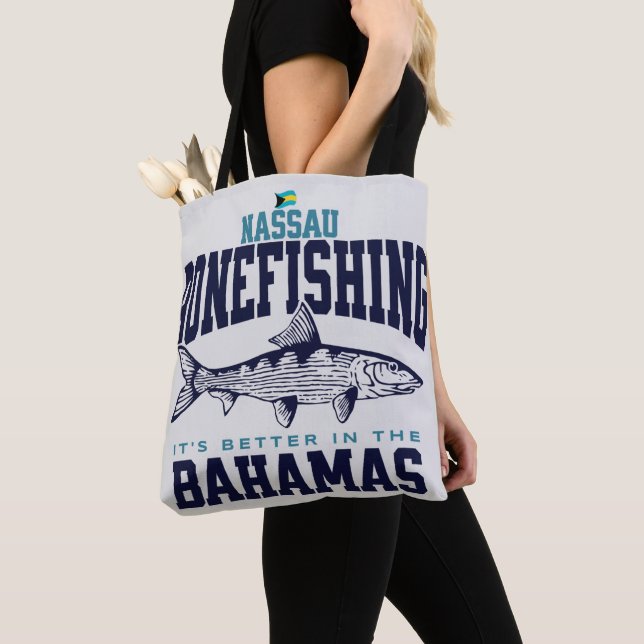 Bahamas Souvenir Gift : Nassau Bahamas Bonefishing Tote Bag (Close Up)