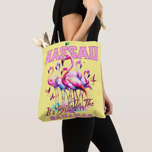 Bahamas Souvenir Gift : Nassau Bahamas Flamingo Tote Bag (Close Up)