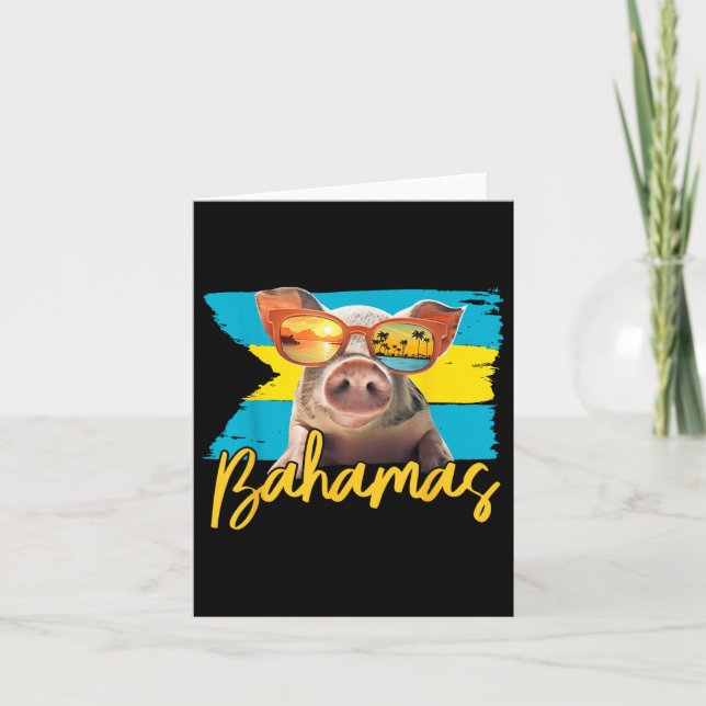 Bahamas Swimming Pig Caribbean Beach Trips Summer  Card (Front)