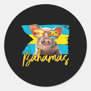 Bahamas Swimming Pig Caribbean Beach Trips Summer Classic Round Sticker