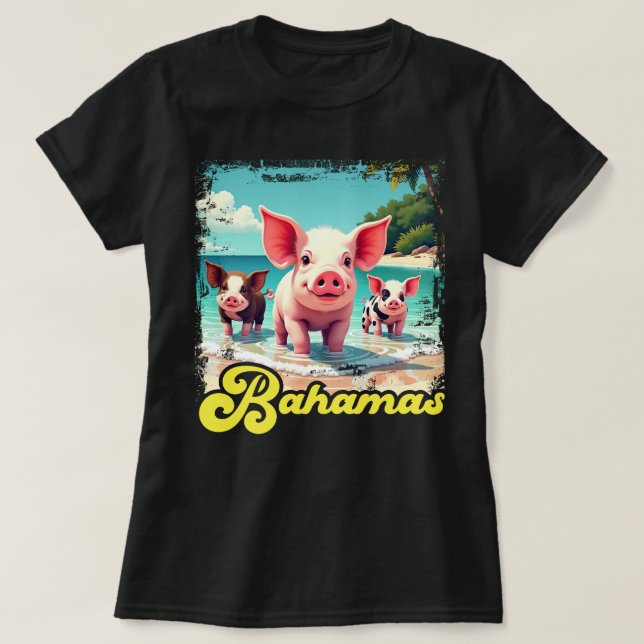 Bahamas Swimming Pigs - Exuma Pig Beach Adventure T-Shirt (Design Front)