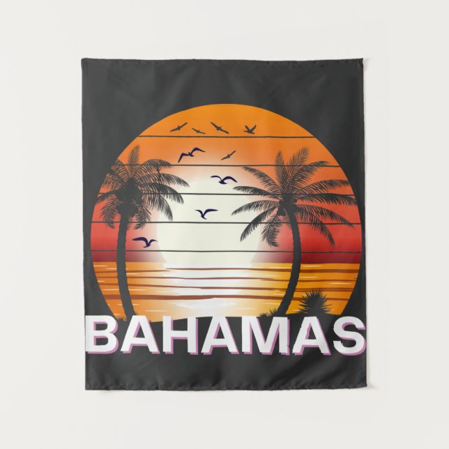 Bahamas Vintage Palm Trees Summer Beach Tapestry (Front)