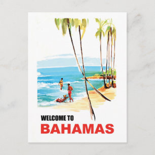 Bahamas, Young People on the Beach and Palm Trees Postcard