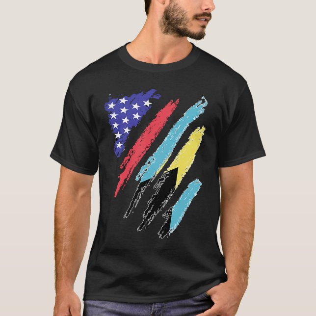Bahamian American Patriot Grown Heart Flag Stripes T-Shirt (Front)