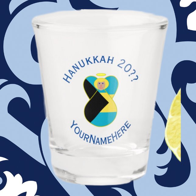 Bahamian Blonde Angel Hanukkah Flag Personalised Shot Glass (Creator Uploaded)