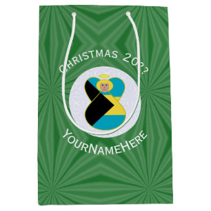 Bahamian Flag Christmas Blonde Angel Personalised Medium Gift Bag