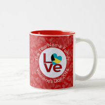 Bahamian Flag Heart LOVE Red Personalised Text