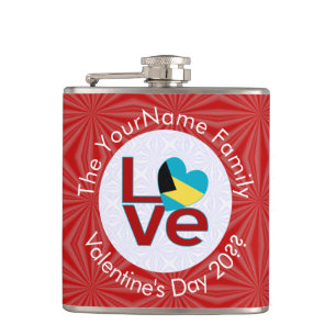 Bahamian Flag Red Letter LOVE Flag Personalised  Hip Flask