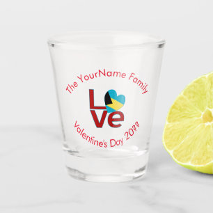 Bahamian Flag Red Letters LOVE Personalised Shot Glass