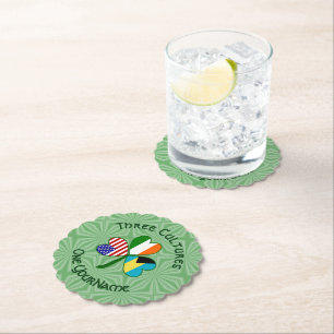 Bahamian Irish American Flag Shamrock Personalised Paper Coaster