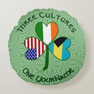Bahamian Irish American Flag Shamrock Personalised Round Cushion
