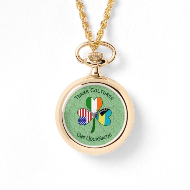 Bahamian Irish USA Shamrock Personalised  Watch (Front)