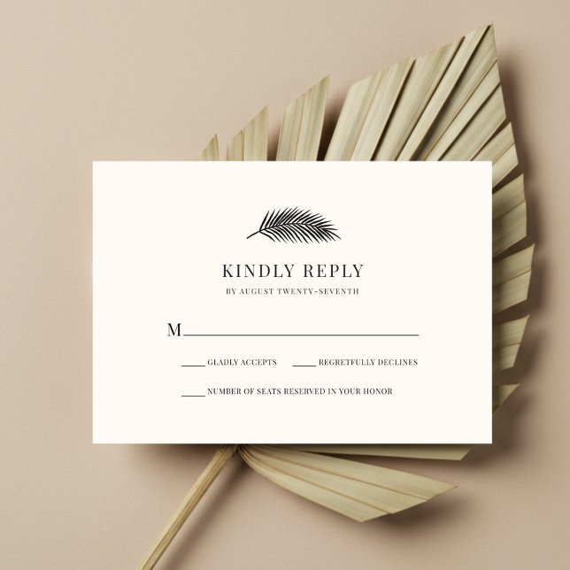 Bahia Minimal Palm Leaf Tropical Wedding RSVP Card (Creator Uploaded)