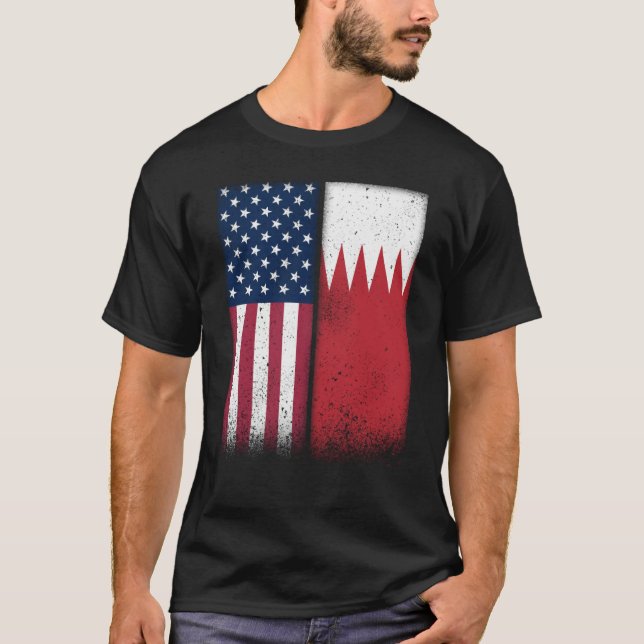 Bahrain Bahraini American Flags Proud USA Bahrain T-Shirt (Front)