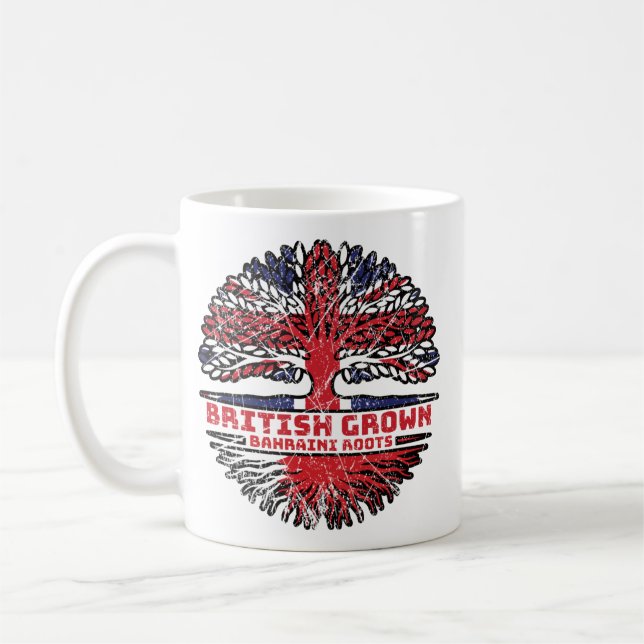 Bahrain Bahraini British UK Tree Roots Flag Coffee Mug (Left)