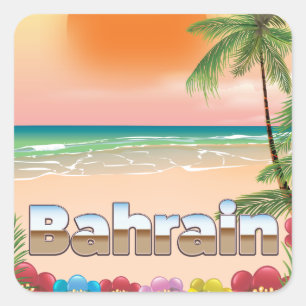 Bahrain beach travel poster square sticker