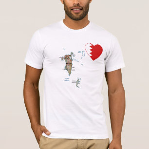 Bahrain Flag Heart and Map T-Shirt