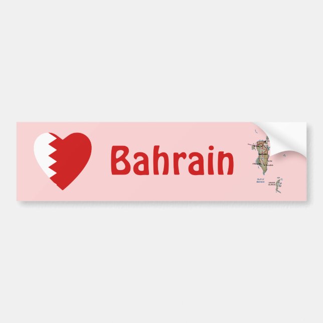 Bahrain Flag Heart + Map Bumper Sticker (Front)