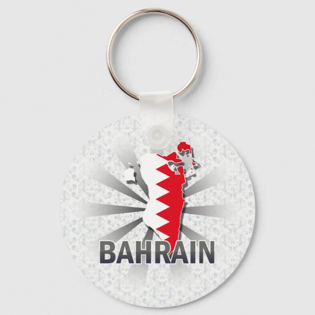 Bahrain Flag Map 2.0 Key Ring (Front)