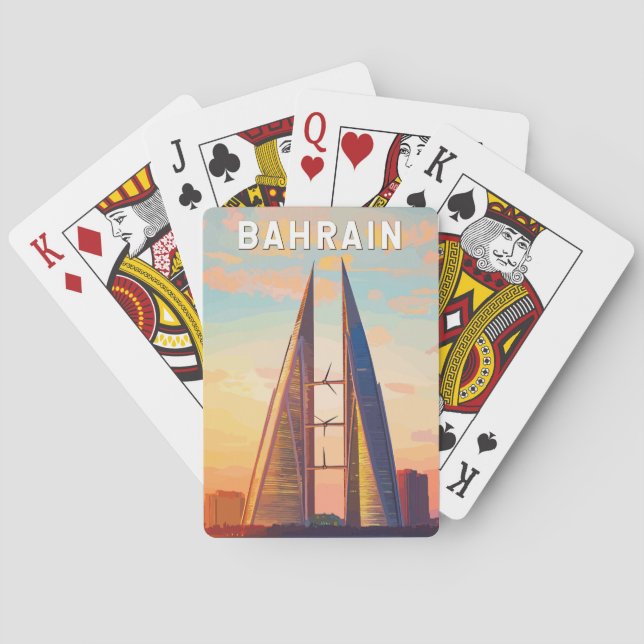 Bahrain Illustration Travel Art Vintage Playing Cards (Back)