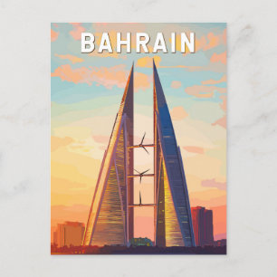 Bahrain Illustration Travel Art Vintage Postcard
