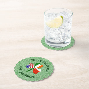 Bahrain Ireland USA Shamrock Flag Personalised Paper Coaster