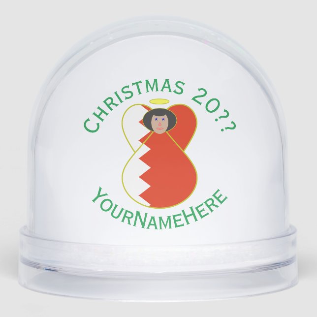 Bahraini Angel Christmas Flag Personalised  Snowglobe (Front)