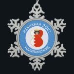 Bahraini Angel Hanukkah Flag Personalised  Snowflake Pewter Christmas Ornament<br><div class="desc">Hanukkah decor snowflake pewter ornament features an angel wearing the red and white flag of Bahrain. The Bahraini angel is found inside a white circle of squiggly squares. It is surrounded by blue squiggly squares to celebrate Hanukkah. Designed for families with multiple religions. You can add your own text or...</div>