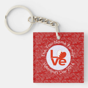 Bahraini Flag Heart LOVE Red Personalised Text Key Ring