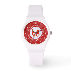 Bahraini Flag Heart LOVE Red Personalised Text Watch
