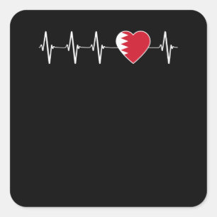 Bahraini Heartbeat I Love Bahrain Flag Heart Pride Square Sticker