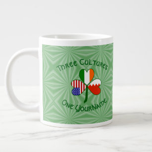 Bahraini Irish American Flags Shamrock Personalise Large Coffee Mug