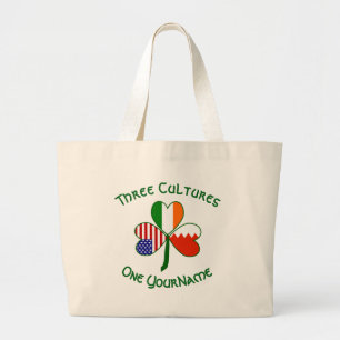 Bahraini Irish American Flags Shamrock Personalise Large Tote Bag