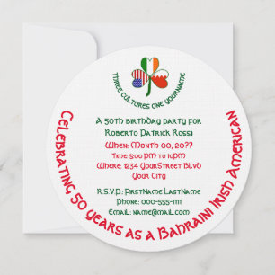 Bahraini Irish USA Shamrock Personalised Birthday Invitation