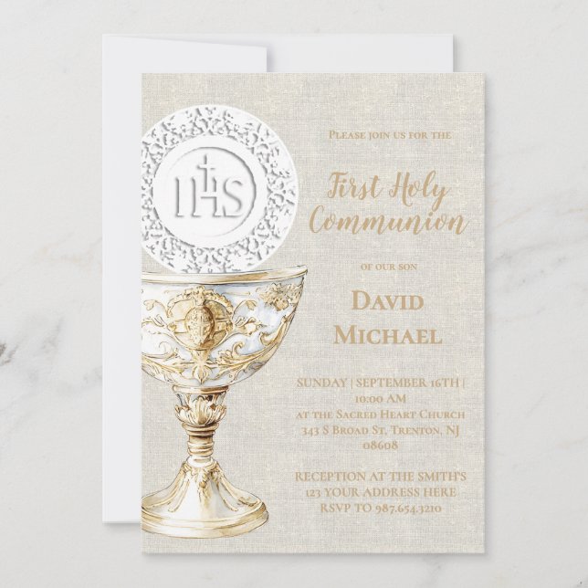 baige texture background First Holy Communion Invitation (Front)