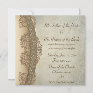 Baige vintage damask fine wedding invitations