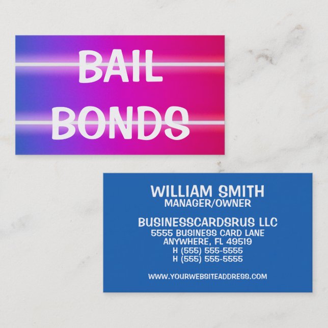 Bail Bonds Bright Colourful Business Card (Front/Back)