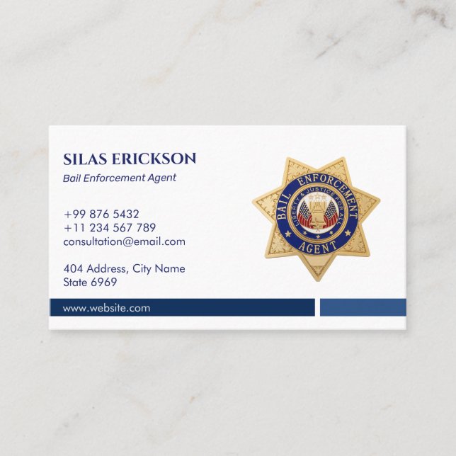 Bail Enforcement Agent | Elegant Blue Shield Business Card (Front)