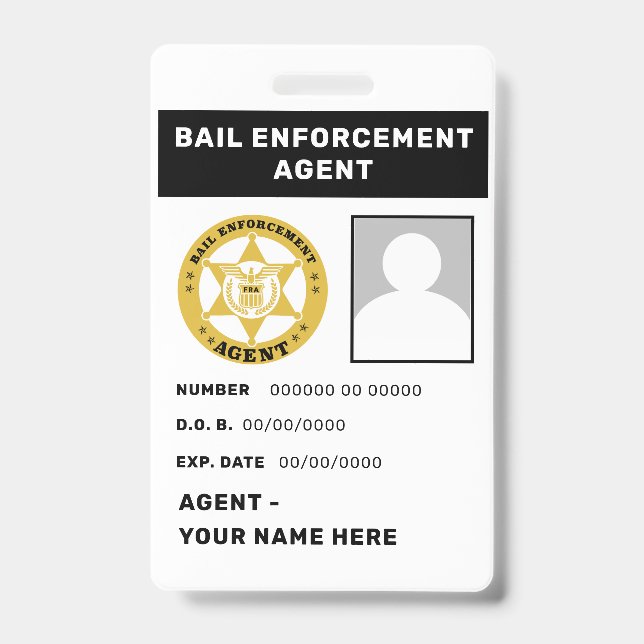 BAIL ENFORCEMENT AGENT Lanyard Badge ID Badge (Front)