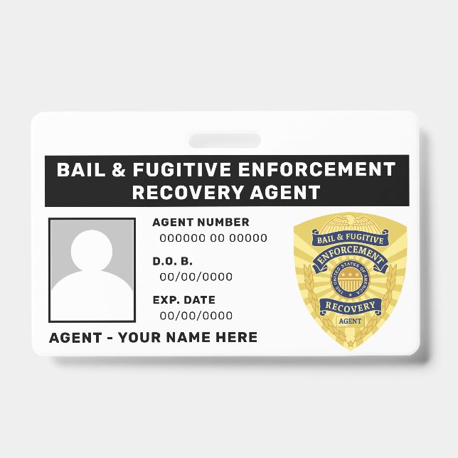 BAIL & FUGITIVE RECOVERY AGENT BADGE ID BADGE (Front)