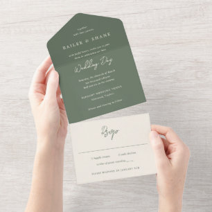 Bailee Olive Green Modern Wedding All In One Invitation