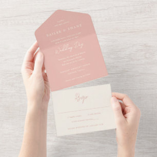 Bailee Peach Modern Wedding All In One Invitation